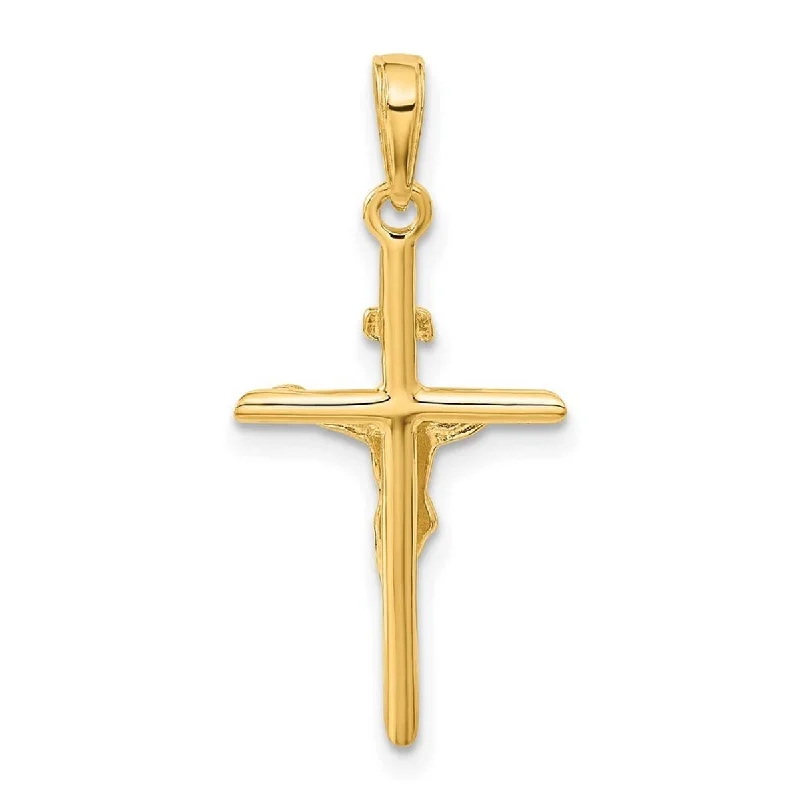 Rustic silver necklaces-Curata 14k Yellow Gold 18" Polished Stick Style Crucifix Pendant Necklace