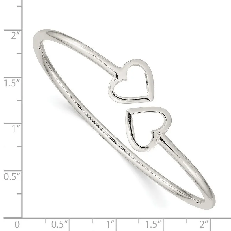 Tiny star bangles-Curata 925 Sterling Silver Double Open Heart Flexible Cuff Bangle Bracelet