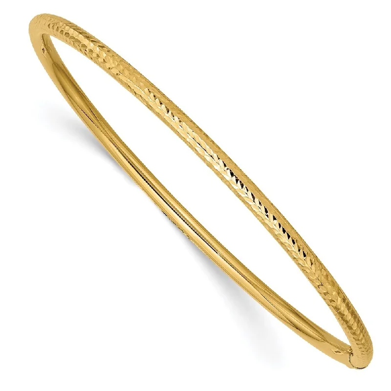 Crystal-twisted bangles-14k Yellow Gold 3mm Diamond-cut Tube Slip-on Bangle Bracelet, 8"