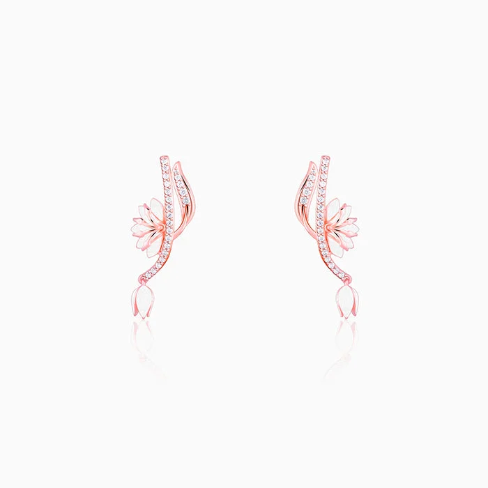 Wide hoop earrings-Rose Gold Snowy Safed Musli Earrings