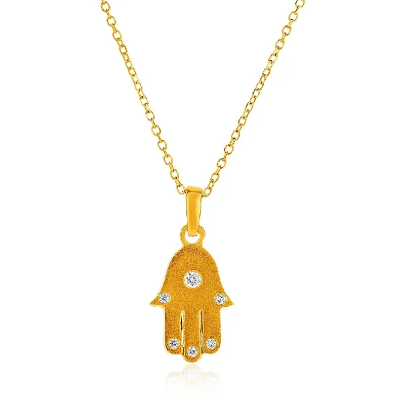 Glossy gold necklaces-14k Yellow Gold 18 inch Necklace with Gold and Diamond Hand of Hamsa Pendant