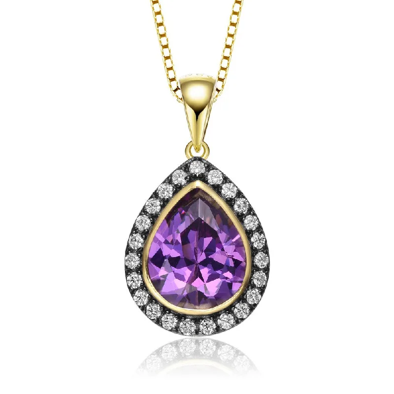 Elite diamond necklaces-14k Gold Plated Teardrop Shaped Purple Cubic Zirconia Pendant Necklace