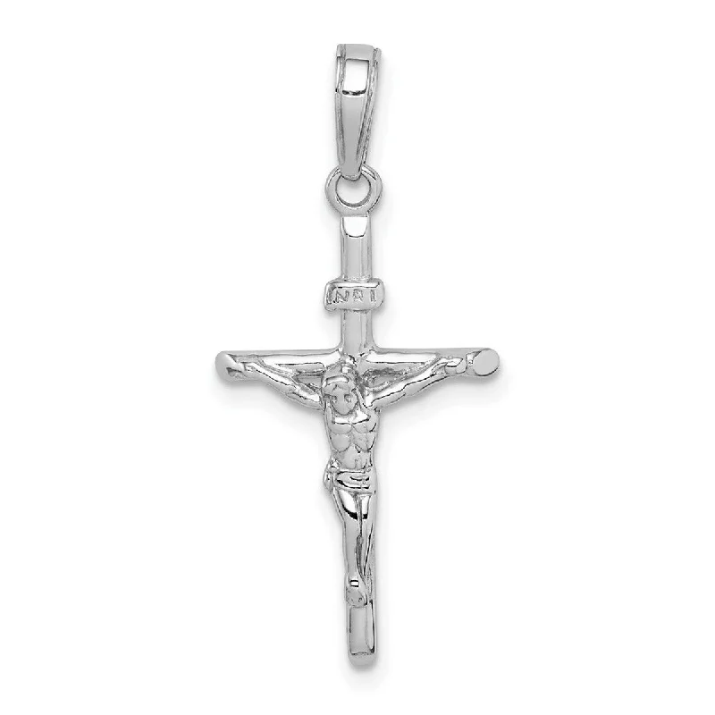 Cotton braid necklaces-Curata 14k White Gold 18" Polished INRI Crucifix Stick Cross Necklace (15mm x 30mm)