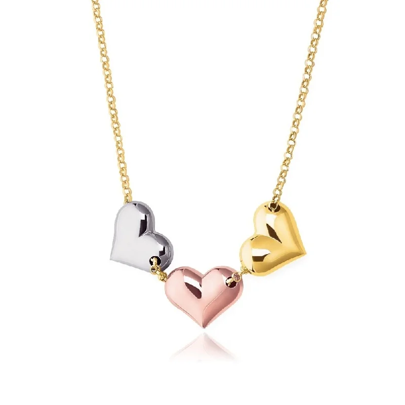 Surf wave necklaces-14k Tri-Color Gold Triple Heart Necklace