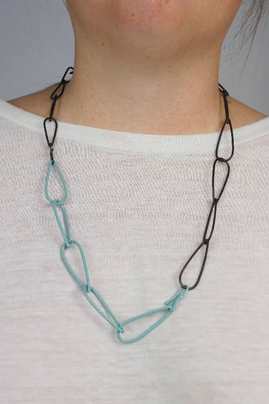 Thin yarn necklaces-Modular Necklace in Steel and Faded Teal