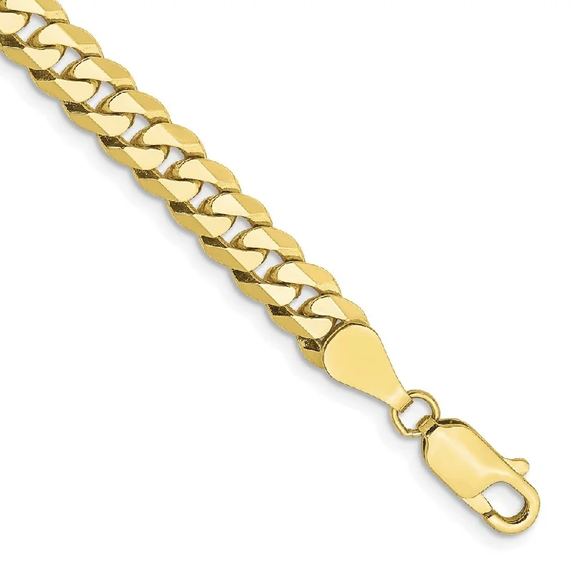 Wide gold bangles-10k Yellow Gold 5.75mm Flat Beveled Curb Chain Bracelet, 7"