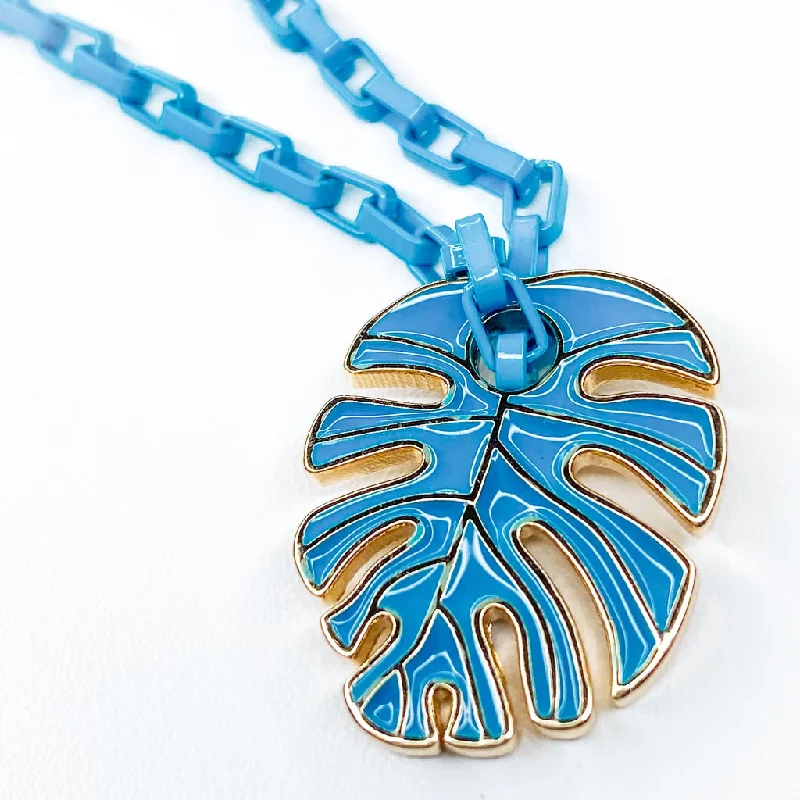 Fox charm necklaces-Blue Palm Necklace N3