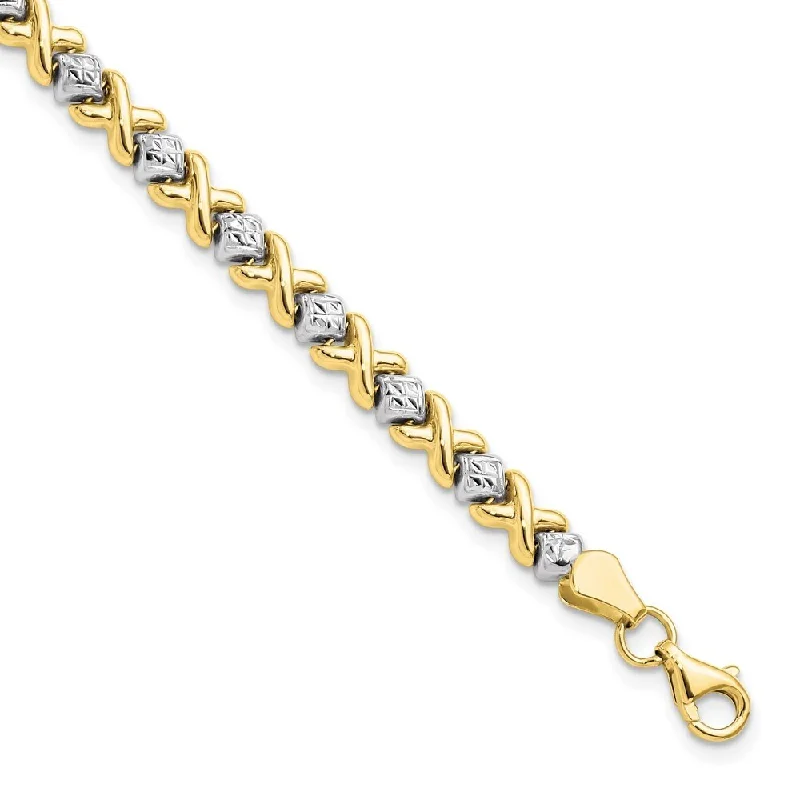 Layered chain bangles-10k Yellow Gold with Rhodium Diamond-Cut Bracelet, 7"