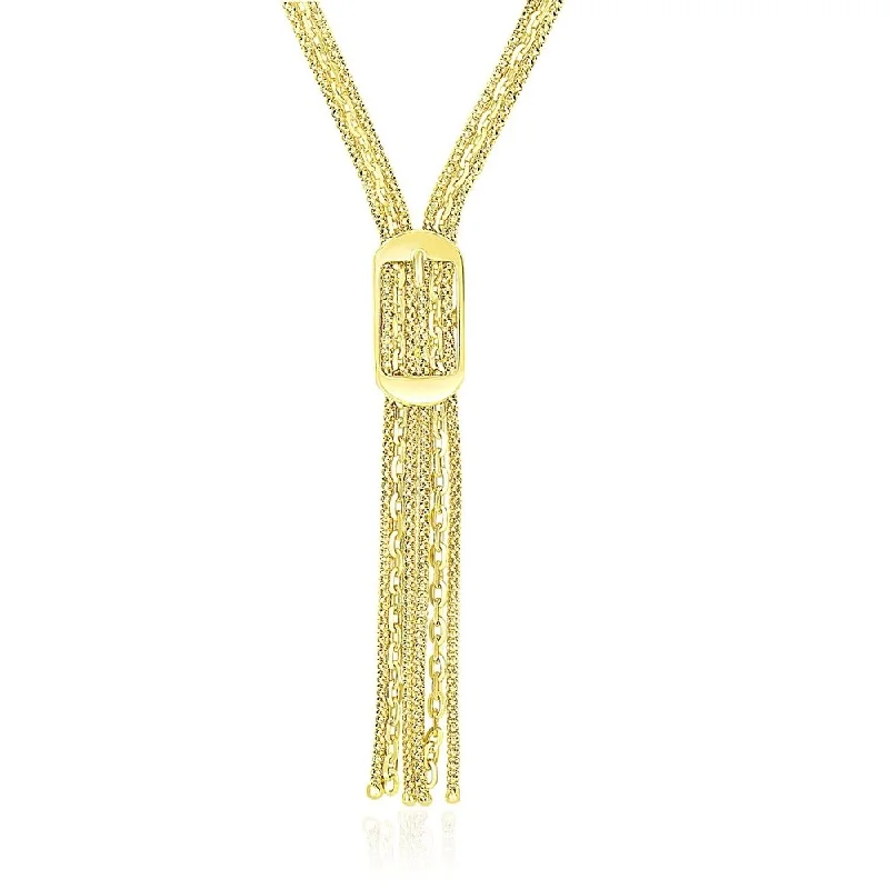 Tribal medallion necklaces-14k Yellow Gold Lariat Buckle Style Multi-Strand Chain Necklace