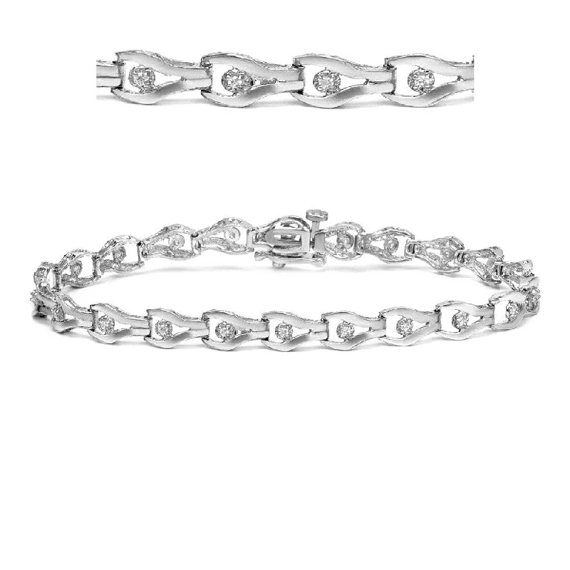 Heavy stone bangles-14k White Gold 1/4ct TDW Wish Bone Shaped Diamond Accent Link Bracelet