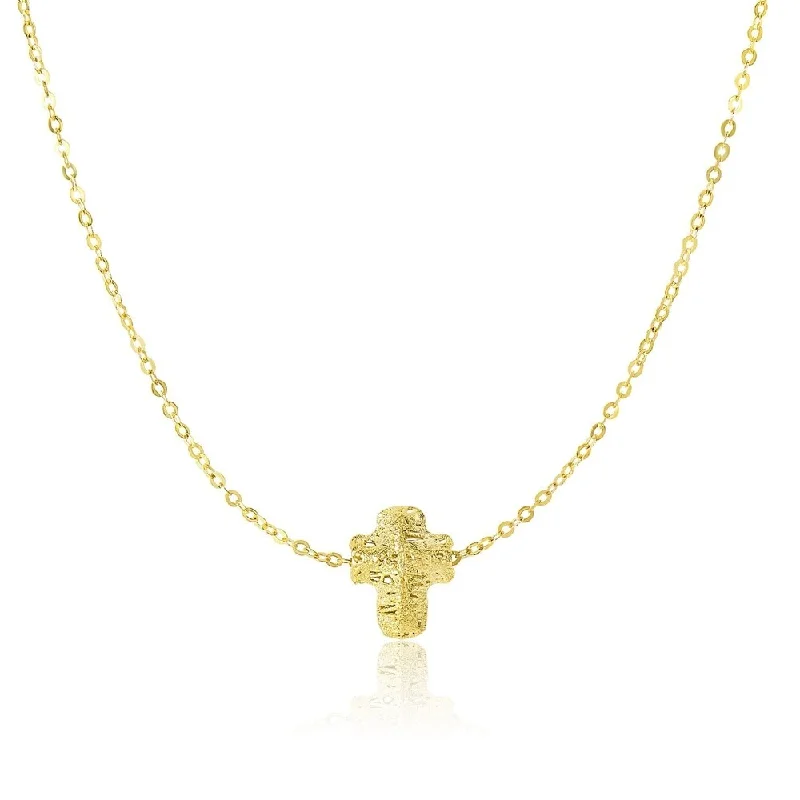 Chic art necklaces-14k Yellow Gold Mesh Puffed Cross Necklace