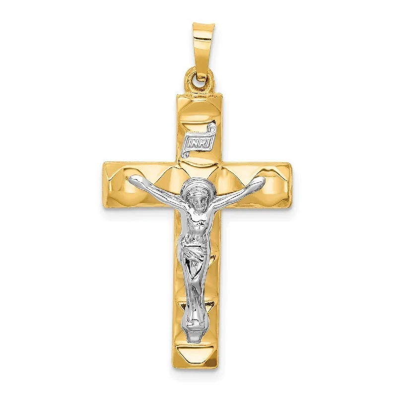 Loop knot necklaces-Curata 14k Two tone Gold Hollow Polished Textured Latin Crucifix Cross Necklace 18mm x 33mm