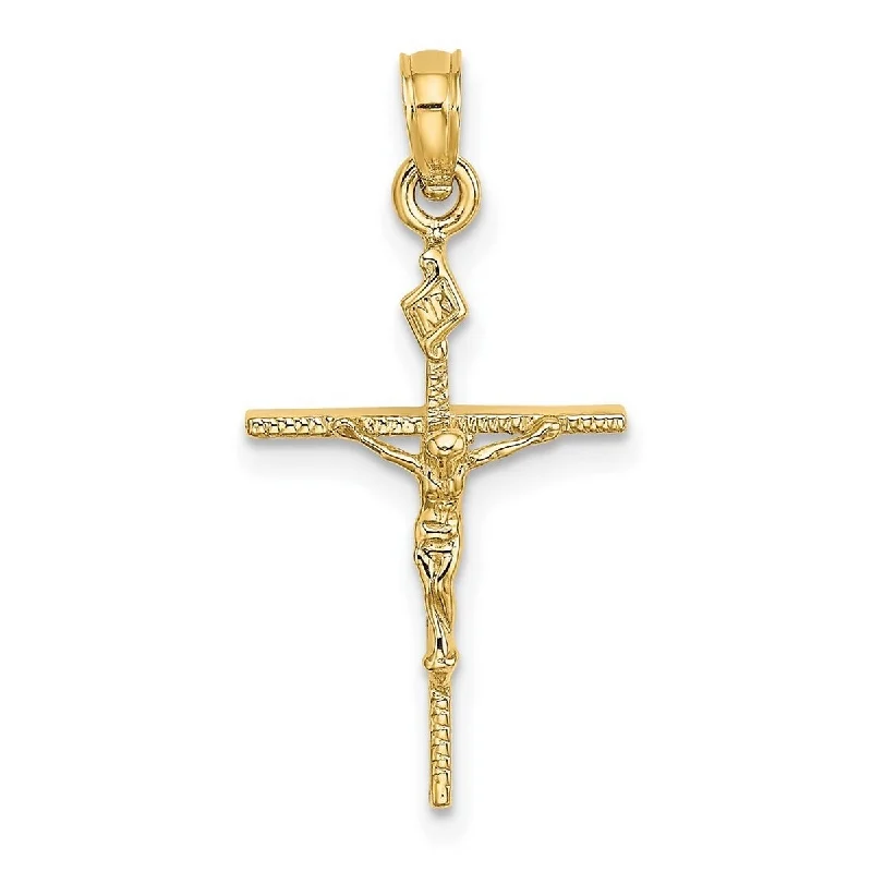 Smooth pendant necklaces-Curata 14k Yellow Gold Textured INRI Crucifix Stick Cross Necklace 12mm x 25mm