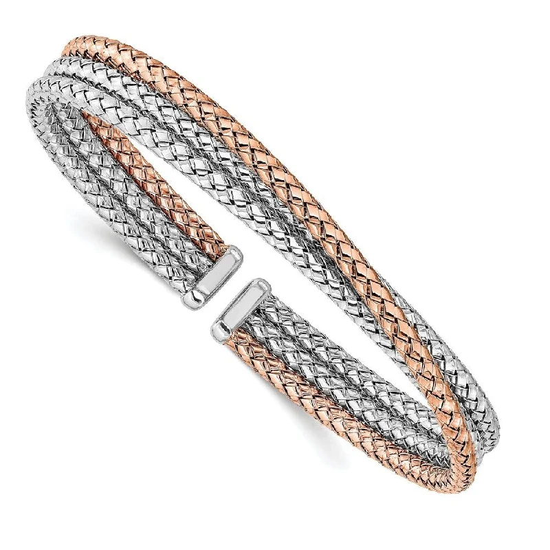 Pure link bangles-925 Sterling Silver & Rose Gold-plated Cuff Bracelet