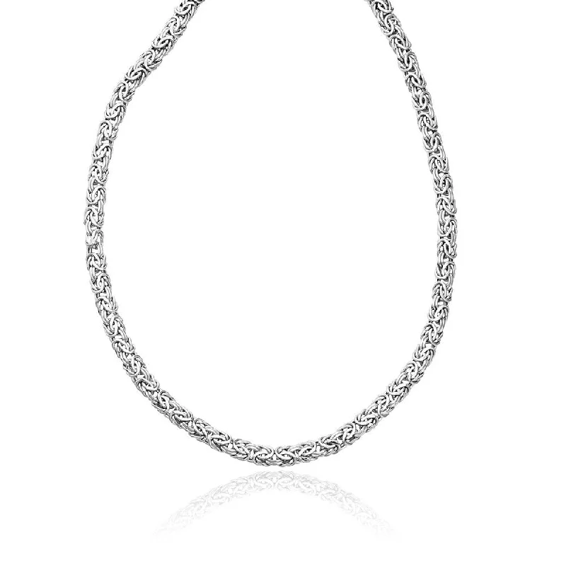 Snap clasp necklaces-14k White Gold Byzantine Motif Chain Necklace