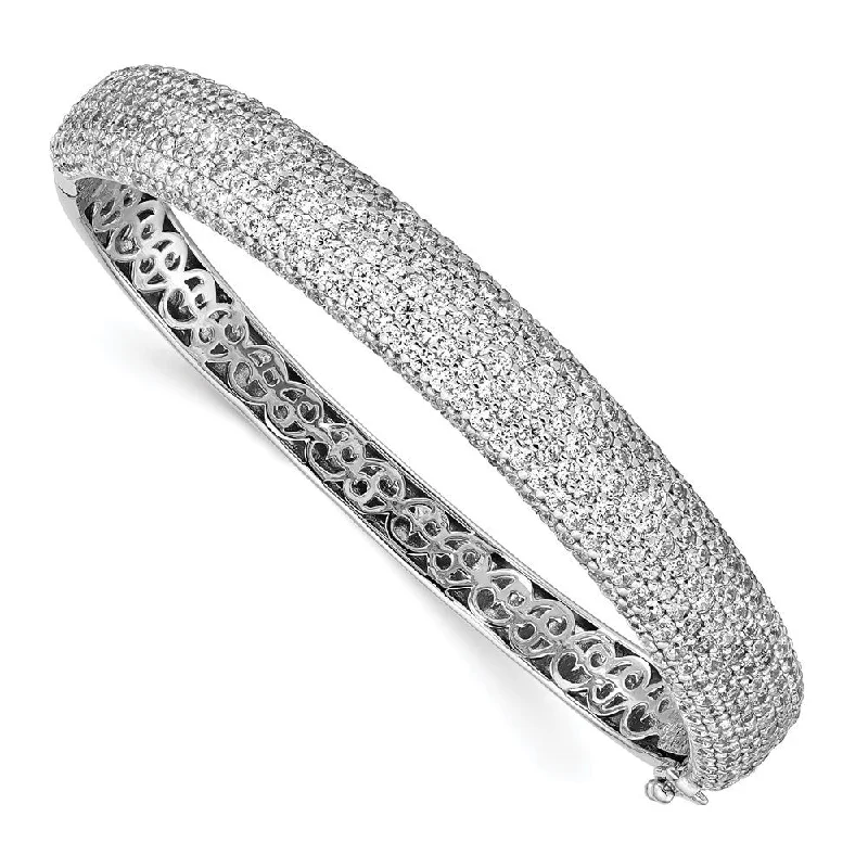 Pure link bangles-925 Sterling Silver Pav‚ Rhodium-plated 439 Stone Cubic Zirconia Hinged Bangle Bracelet, 7"