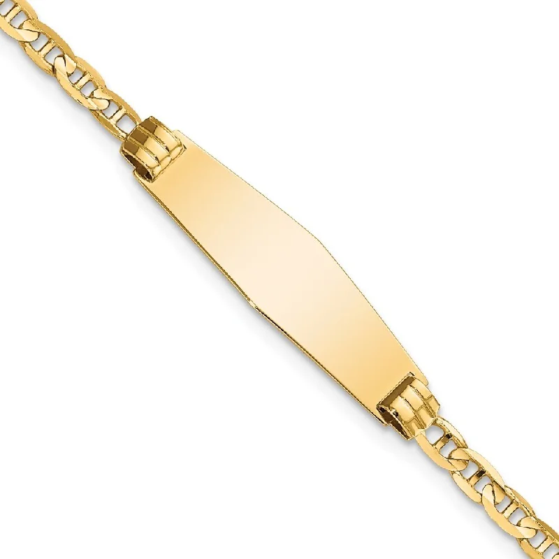 Bead row bangles-14k Yellow Gold 7.5mm Children's Soft Diamond Shape Anchor Link ID Bracelet, 6"