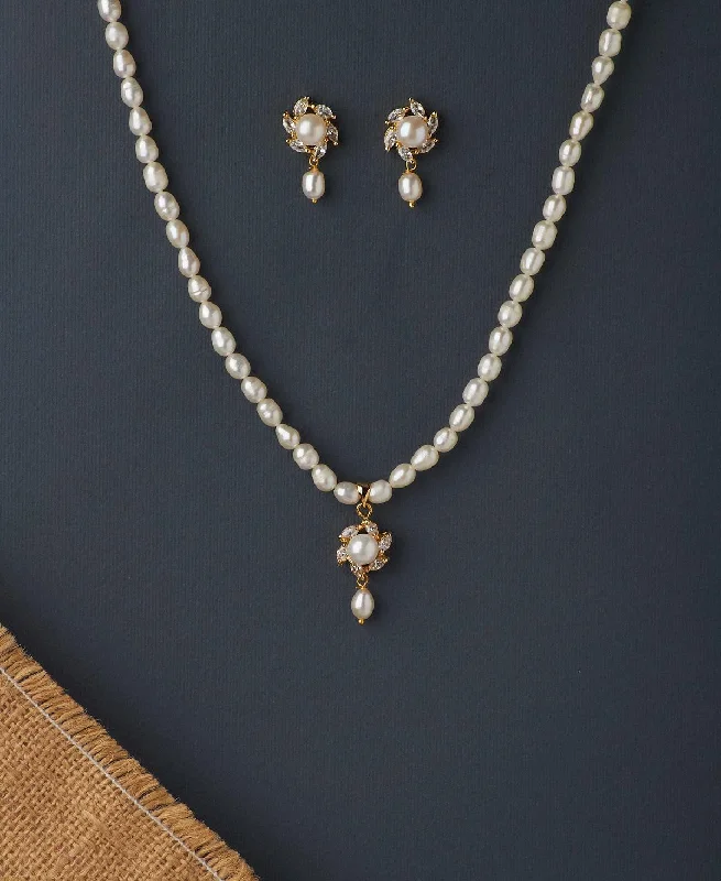 Faith charm necklaces-Floral Real Pearl Necklace Set