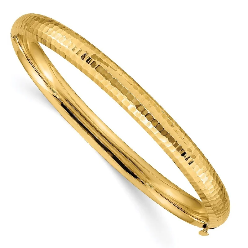 High gloss bangles-14k Yellow Gold 4/16 6.5mm Hammered Fancy Hinged Bangle Bracelet Bracelet, 7.25"