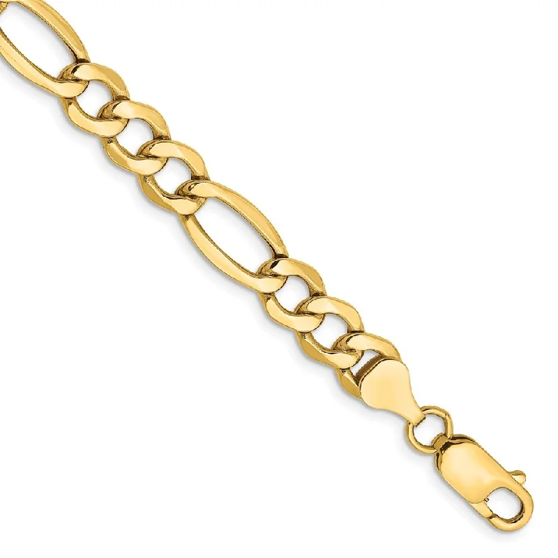 Tide shape bangles-14k Yellow Gold 7.3mm Semi-Solid Figaro Chain Bracelet, 9"