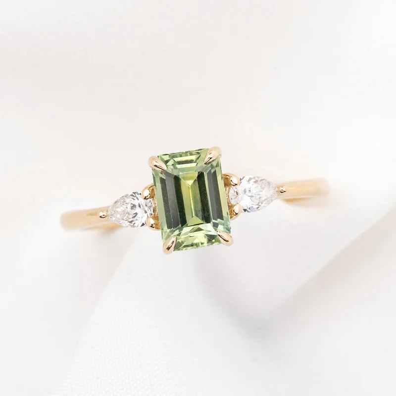 Dual-tone engagement rings-Olivia Ring 1.39ct Light Green Montana Sapphire, 14k Yellow Gold (One of a kind)