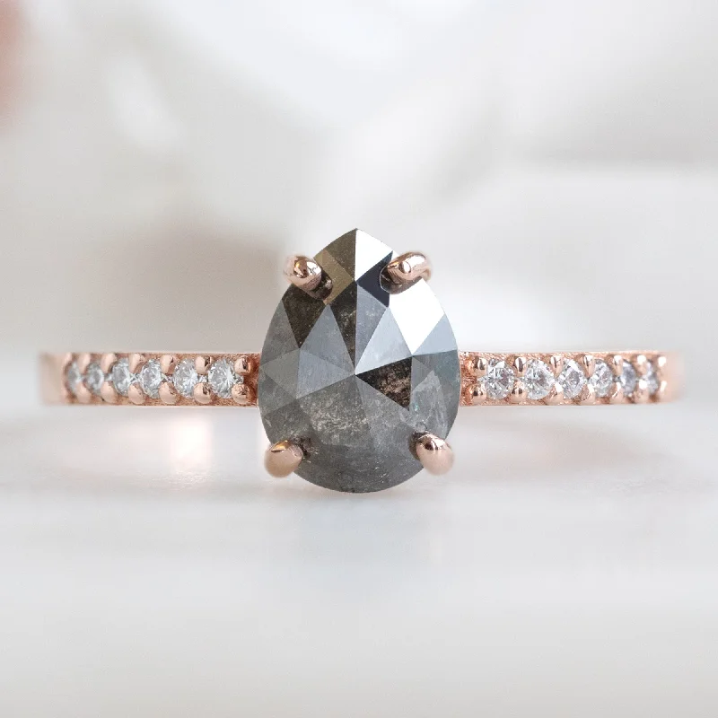 Topaz stone engagement rings-The Willow Ring | 0.81ct Pear Black Diamond in 14K Rose Gold