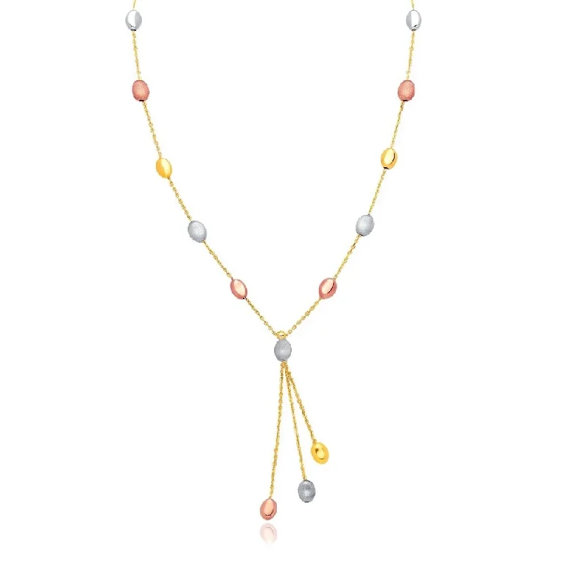 Retro locket necklaces-14k Tri-Color Gold Pebble Station Necklace with Triple Drop