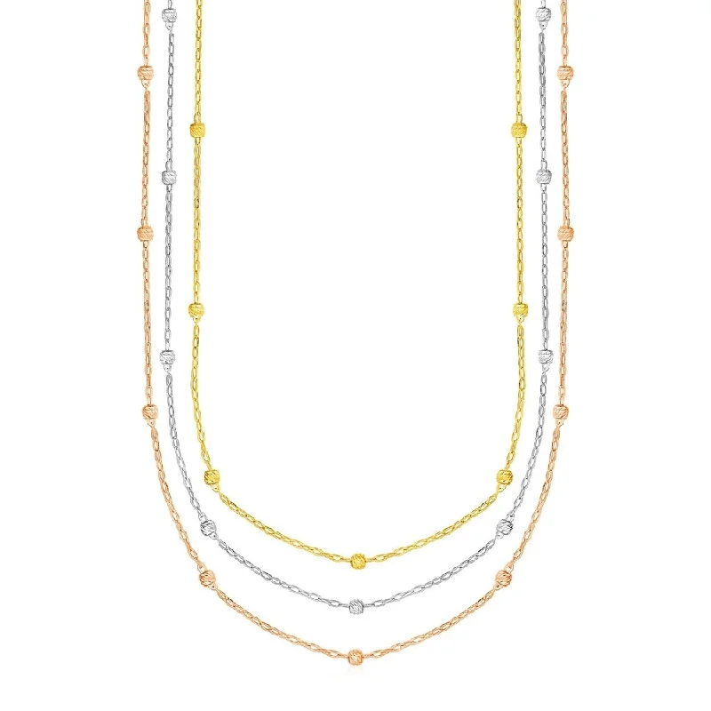 Eight-strand necklaces-Necklace with Textured Beads in 10k Tri Color Gold