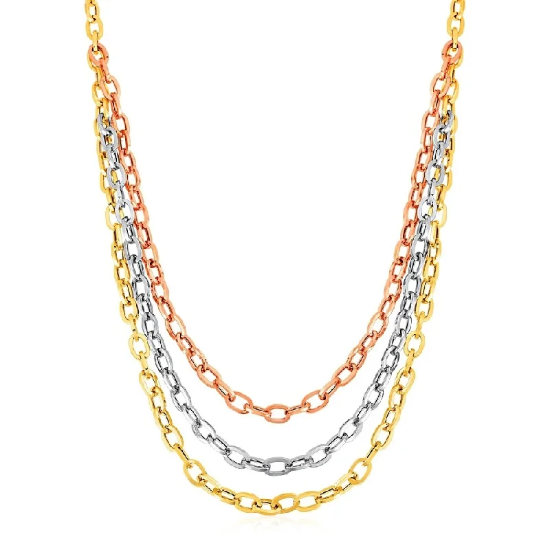 Astro sign necklaces-Trendy Oval Link Chain Necklace 14k Tri Color Gold Three Strand Design