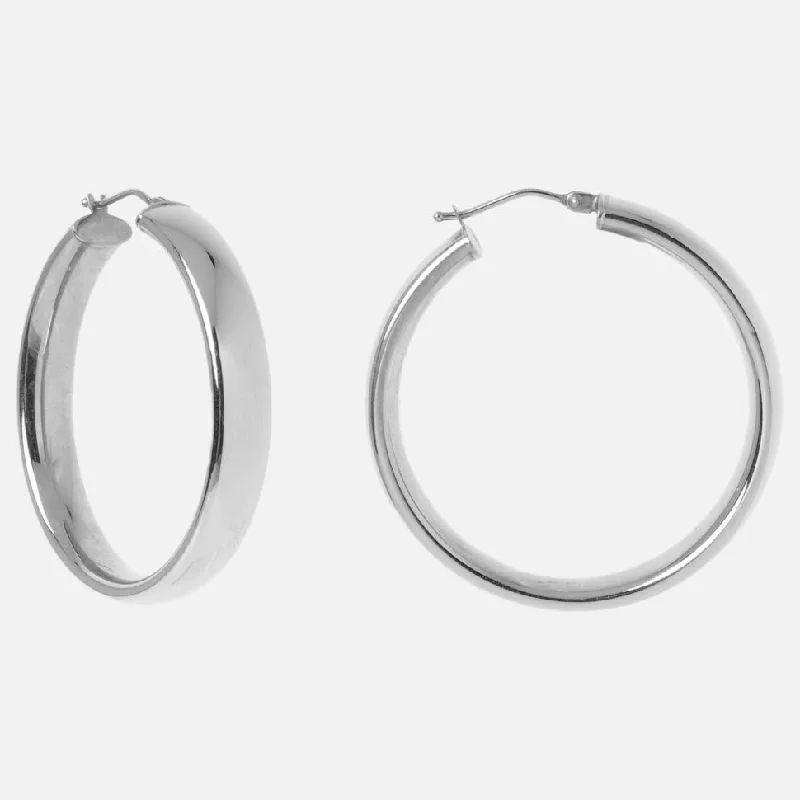 Thick tier earrings-Solid Gold Large Hollow Hoops in White Gold