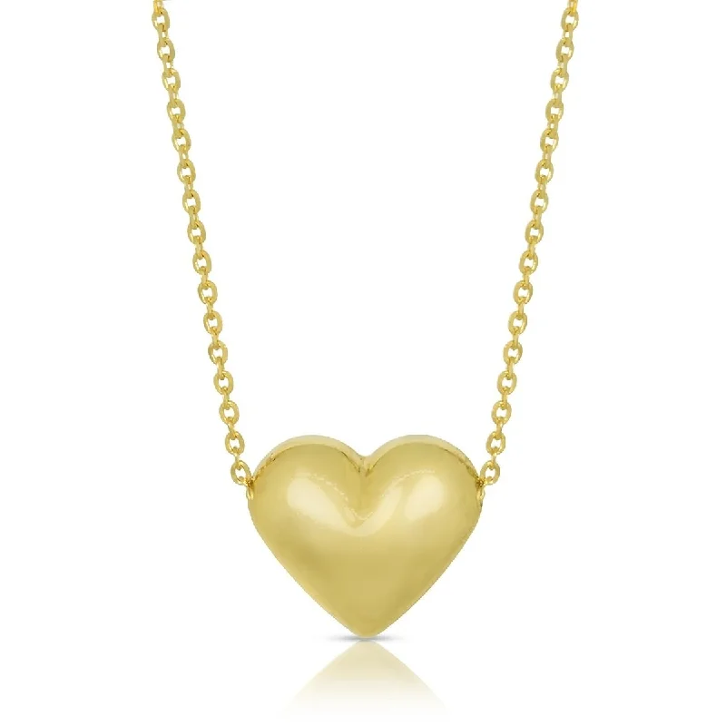 Chic art necklaces-14k Yellow Gold Chain Necklace with Sliding Puffed Heart Charm