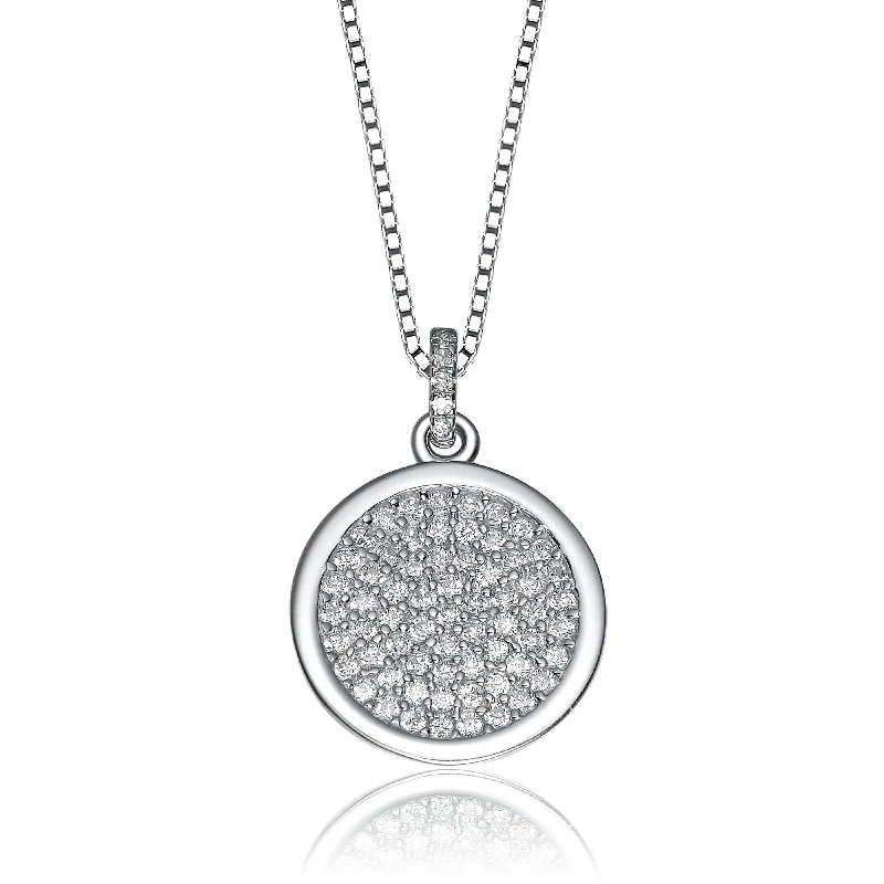 Crystal-woven necklaces-Sterling Silver Cubic Zirconia Pave Circle Necklace