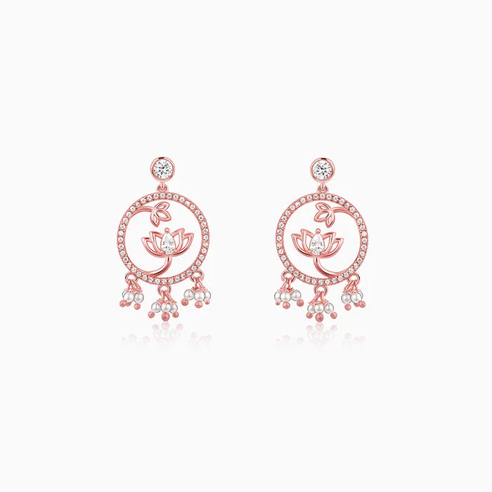 Pink gold earrings-Rose Gold Blooming Lotus Earrings