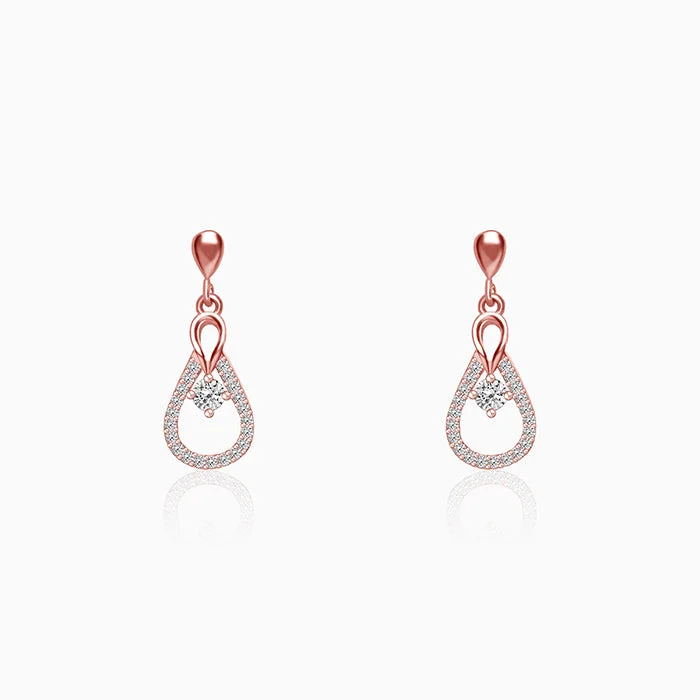 Sleek stud earrings-Rose Gold Zircon Drop Earrings