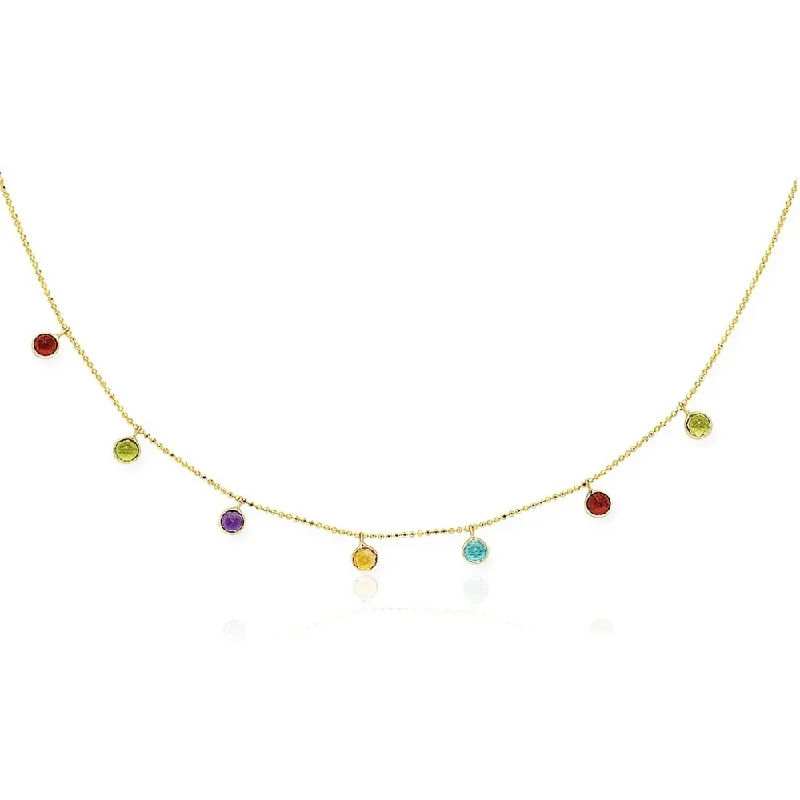 Carved monogram necklaces-14k Yellow Gold Cable Chain Necklace with Round Multi-Tone Charms