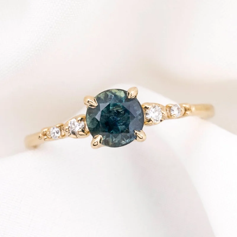 Infinity knot engagement rings-Estel Fleur Four Prongs Ring, 1.15ct Deep Teal Blue Montana Sapphire, 14k Yellow Gold (One of a kind)