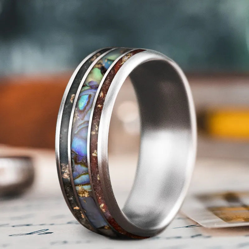 Moon theme rings-Custom Design - 3-Inlay Wide Center Ring b7DRBAIyI1sJPnvfggTUmtb8