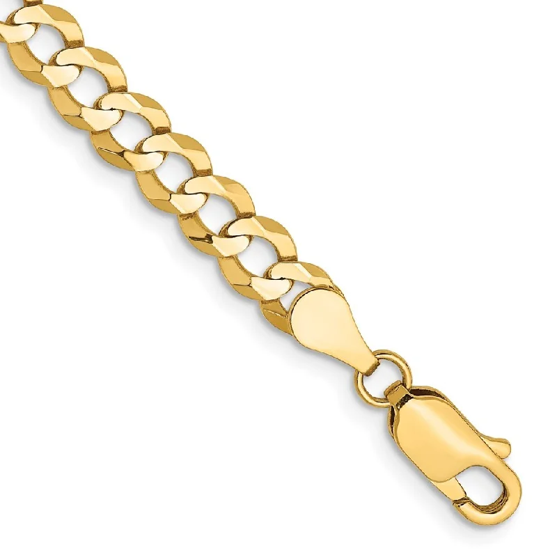 Tide shape bangles-14k Yellow Gold 4.7mm Lightweight Flat Cuban Chain Bracelet, 7"