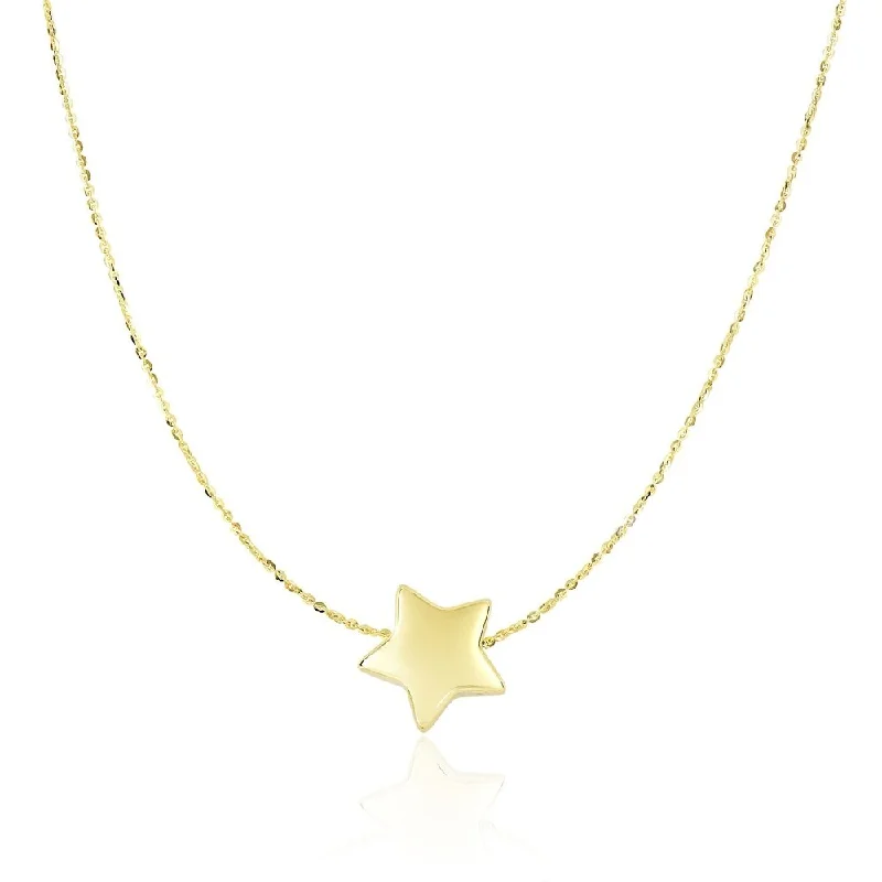 Drape-style necklaces-14k Yellow Gold Necklace with Shiny Puffed Sliding Star Charm