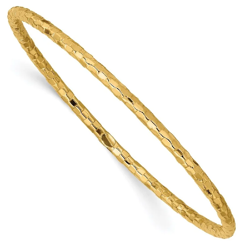 Fox motif bangles-14k Yellow Gold 3mm Textured Slip-on Bangle Bracelet, 8"