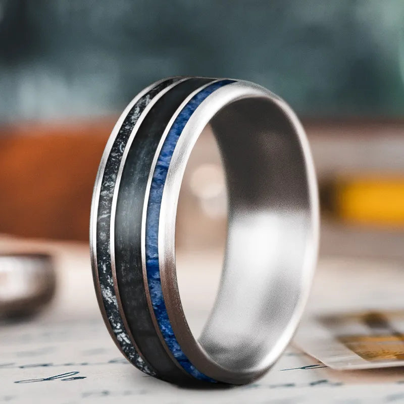 Glossy band rings-Custom Design - 3-Inlay Wide Center Ring eiAyS6S7l7RVWj3gGu7R0T6Q