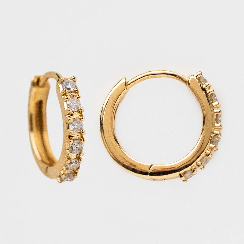 Bead weave earrings-Solid Gold Diamond Huggie Hoops