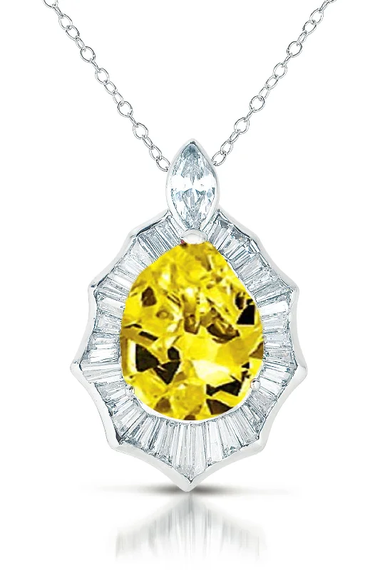 Vivid druzy necklaces-Sterling Silver Small Yellow Cubic Zirconia Solitaire Necklace