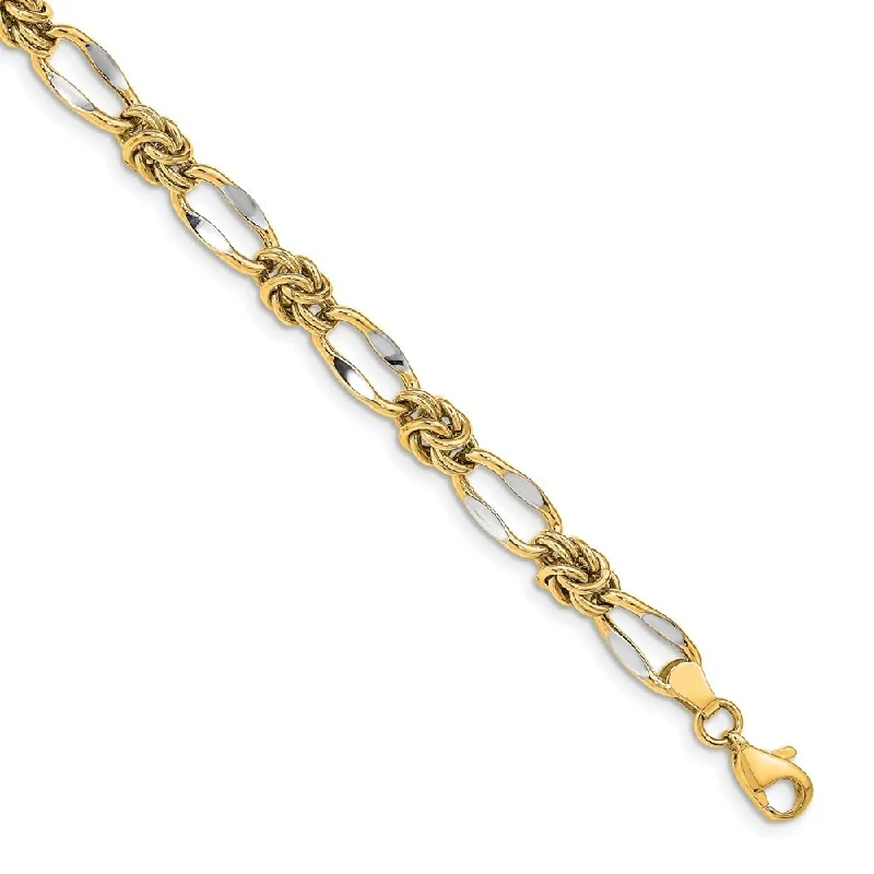 Tide pattern bangles-14k Yellow Gold 7mm Rhodium-plated Fancy Link Bracelet, 7.5"