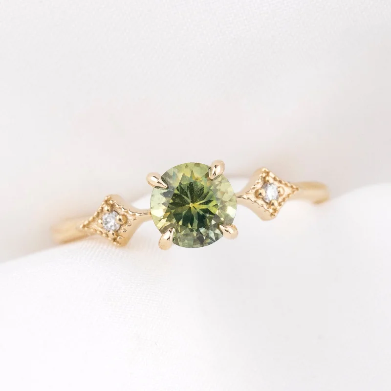 Rough band engagement rings-Charlene Ring 1.11ct Parti Green Yellow Montana Sapphire, 14k Yellow Gold (One of a kind)