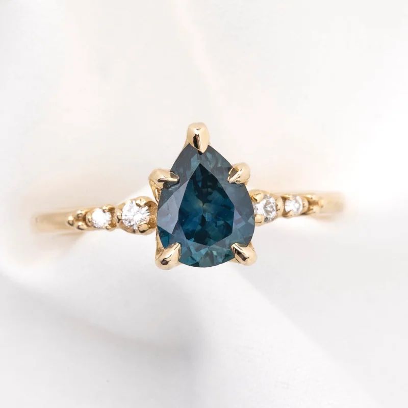 Woven cord engagement rings-Estel Fleur Ring Teal Blue Montana Sapphire, 14K Yellow Gold (One of a kind)