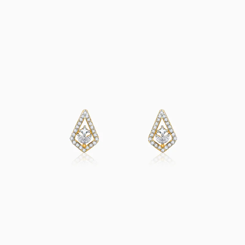 Curved design earrings-Gold Sacred Flame Diamond Earrings