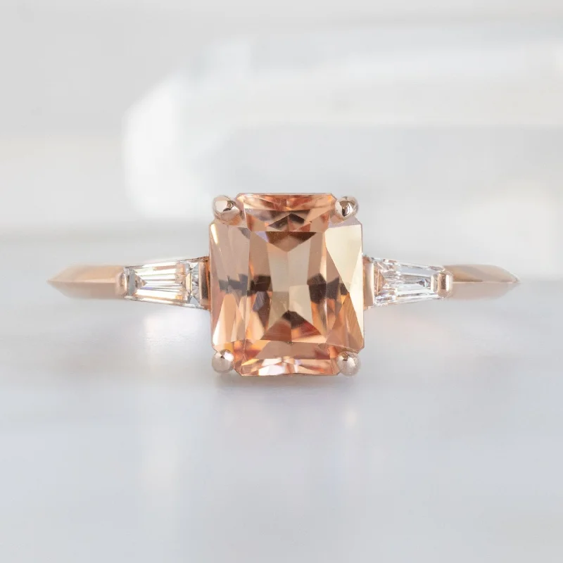 Wide geometric engagement rings-The Ash Ring | 1.43ct Emerald Cut Garnet in 14K Rose Gold