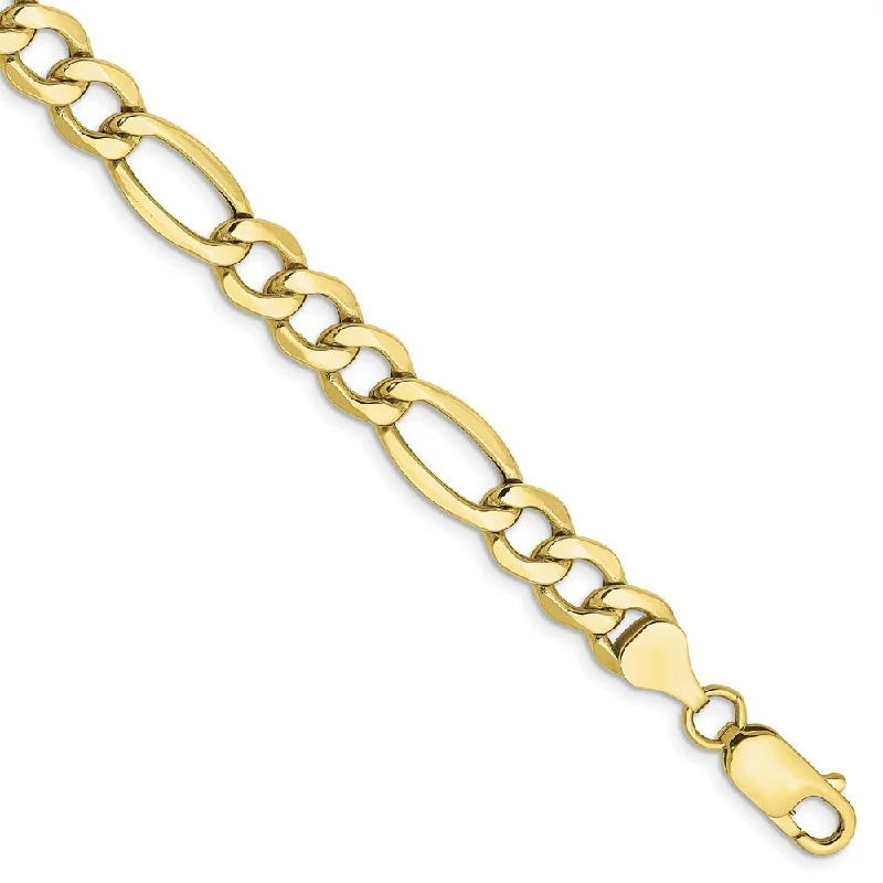 Linen cord bangles-10k Yellow Gold 7.3mm Semi-Solid Figaro Chain Bracelet, 7"