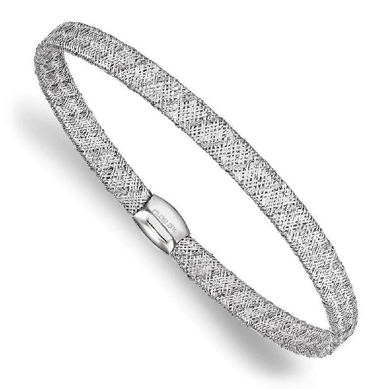 Bead charm bangles-14k White Gold 4mm Fancy Stretch Bangle Bracelet, 7.5"